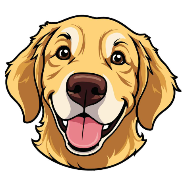 The original picture: A cartoon golden retriever's face with an open smile, in yellow and brown with a dark outline.