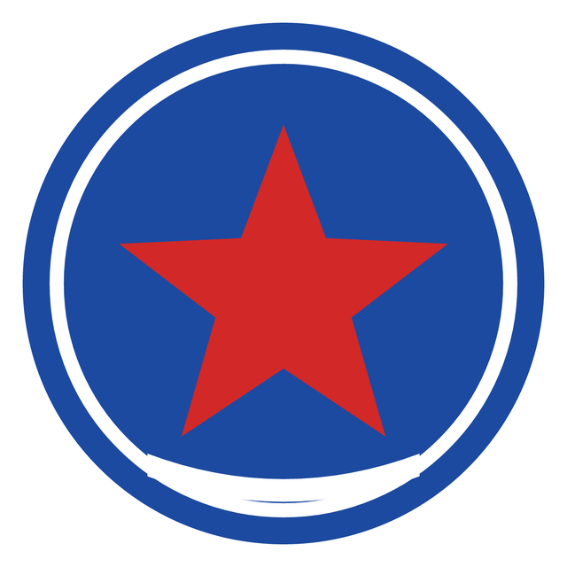 The original picture: A round badge drawn as a vector graphic.